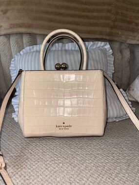 kate spade Amour Satchel Cream Croc-Embossed Top Handle Crossbody Bag